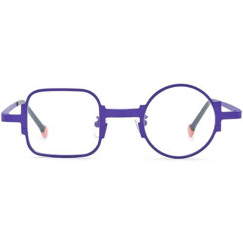 Image of FONEX Colorful Titanium Glasses Frame Men Left Round Right Square Optical Eyeglasses Women F85747