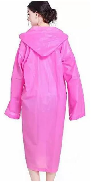 Unisex Raincoat With Hood - Pink (Pack of 1) | Waterproof Rain Poncho | EVA Material | Reusable | Lightweight | Universal Size | PINK Raincoat for Men and Women 2
