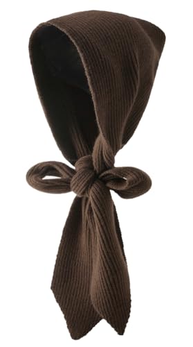 Women Winter Knitted Hooded Hat Pure Color Long Scarf Cap Warm Shawl Wrap Head Scarves Pullover Hat for Winter Fall