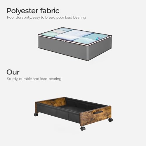 FOUCSSOMEI Under Bed Storage with Wheels, Wooden Under Bed Drawers On Wheels, Rolling Under Bed Shoe Storage, Space Saving, Rustic Brown,50L
