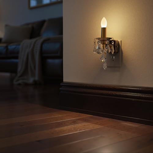 Image of Briignite Chandelier Night Lights Plug into Wall, Warm Night Light Dimmable | Dusk to Dawn Sensor, 0-100LM Dimmable, Decorative Gold Candle-Style Nightlight for Bedroom, Bathroom, Hallway, Stairway
