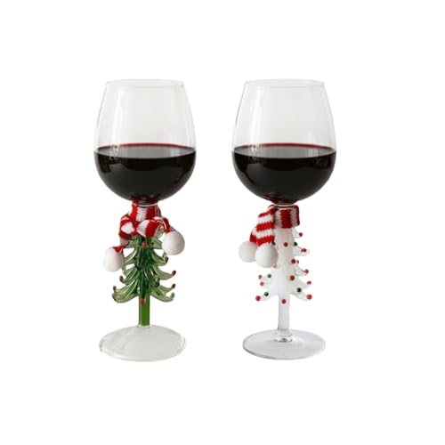 Copa de vino de árbol de Navidad de 300 ml con decoración de bufanda, copa de cristal, copa de cristal, vasos de vacaciones, vajilla de fiesta, regalo para los amantes del vino (verde y blanco)