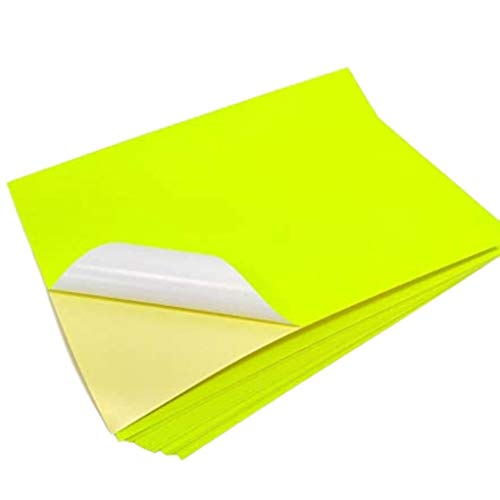 Bright Neon Yellow Sticker Paper - Shipping Label Full Sheet Adhesive - 8.5 x 11 inch Sticker Paper Labels for Laser/Inkjet Printers (20 Sheets)