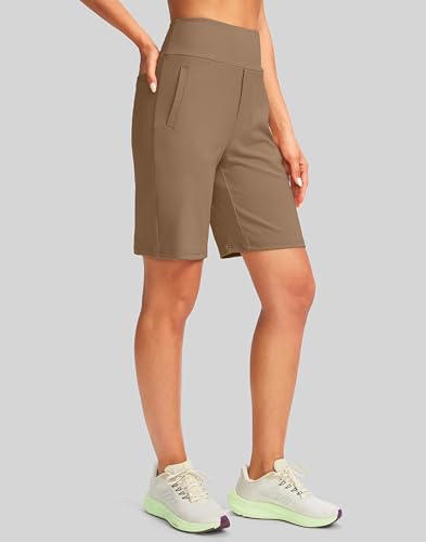 Image of SANTINY Women's 9 inch High Waisted Bermuda Shorts with 4 Pockets Knee Length Long Shorts for Women Workout Athletic Casual