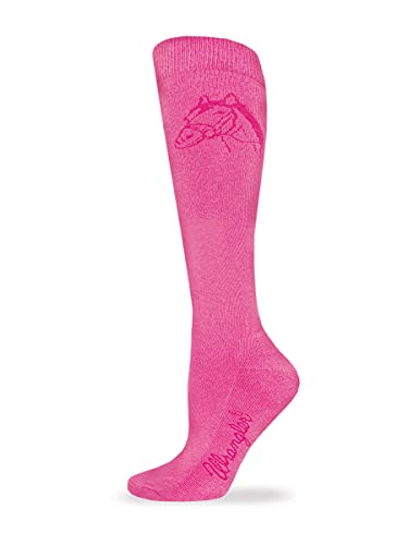 Chaussettes hautes équitation femme rembourrées Wrangler rose fuchsia et motif cheval