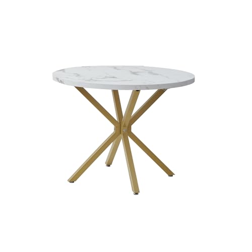 Grandca Home Mesa De Comedor Redonda Con Tapa Moderna Con Efecto Mármol, Mesa De Comedor De Cocina Con Cuatro Patas De Metal, Para Comedor, Sala De Estar,Blanco Gdl Grandca Home Mesa De Comedor Redonda Con Tapa Moderna Con Efecto Mármol, Mesa De Comedor De Cocina Con Cuatro Patas De Metal, Para Comedor, Sala De Estar,Blanco Gdl