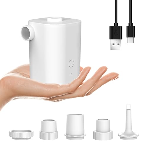 Portable Inflatable Pump with 5 Nozzles,USB Electric Pump for Inflatables,Portable air Pump with 3000mAH,Portable Quick-Fill Perfect Inflator/Deflator Pumps for Outdoor Camping (White)