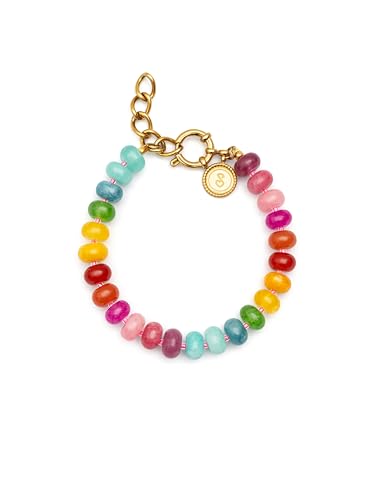 SINGULARU - Pulsera Bloom Stones. Acero con Baño en Oro de 18 Kt y Piedra natural. Joyas Para Mujer.