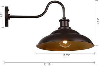 Dusk to Dawn Outdoor Barn Light Fixture, 16 Inch Dome Large Wall Sconce Farmhouse Exterior Wall Mount Light for House Garage Patio Doorway, 2 Pack