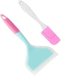 KeepingcooX Omelette Spatula, Flexible Silicone Wide Soft Heat-Resistant Non-Stick Pan Tamagoyaki Turner for Eggs Crepes Brownies Fish Pancake Pizza, Plus Small Spatula Stir Batter Butter Cream