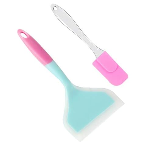 KeepingcooX Omelette Spatula, Flexible Silicone Wide Soft Heat-Resistant Non-Stick Pan Tamagoyaki Turner for Eggs Crepes Brownies Fish Pancake Pizza, Plus Small Spatula Stir Batter Butter Cream Cover