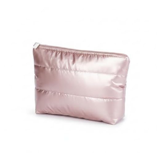 Neceser Metálico Acolchado para Cosméticos, 19x15x4 cm, 4 Colores Disponibles, Rosa/Dorado/Plata/Azul (Rosa)