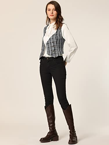 Allegra K Women's Suit Vest Plaid Steampunk Vintage 1950s Double Breasted Waistcoat3