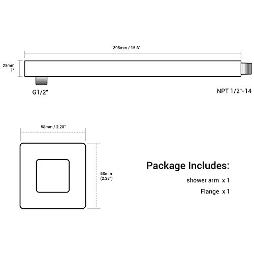 Matte Black Shower Arm With Flange 16 Inch Wall Mounted Extension Arm For Bathroom Rainfall Shower Head, Stainless Steel, Square Shaped #TOP6