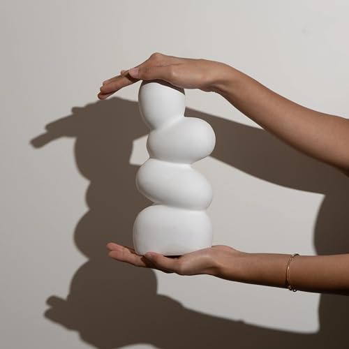Image of Bliss Hohm Decorative Ceramic Flower Vase for Home Decor and Gifting, Flower Vases for Living Room & Office Decor, Decoration Items, Wall Tabletop showpieces (White Pebble)