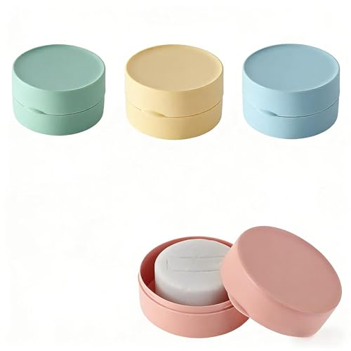 MYLERCT 4 Pièces Boîte à Savon Ronde, 8cm, avec Couvercle Hermétique, Plastique, Bleu, Rose, Jaune, Vert, pour Maison, Voyages, Salle de Sport, Voyages...