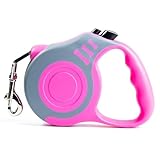 Retractable Dog Leash Lightweight 10/16FT Leash with Non-Slip Handle, for Small Medium Dogs (Gray Pink, 16 FT)
