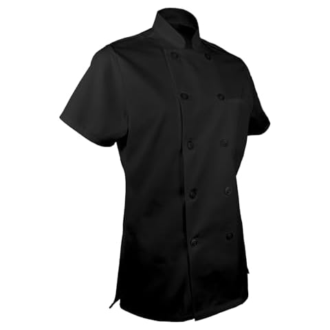 ChefsCloset Women's Short Sleeve Classic 10 Button Black Chef Coat, X-Small Cover