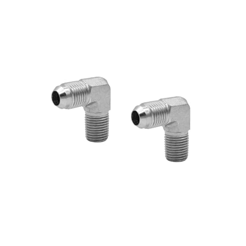 Image of (2-PACK) 2501-06-04 Hydraulic Hose Adapter Fitting 3 /8 inch Male JIC 37 Flare (9 /16 inch-18UNF) x 1 /4 inch Male (1 /4 inch-18NPTF) 90 Elbow SAE Pipe Joints Connector Carbon Steel
