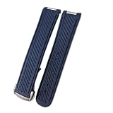 Tipo di chiusura: ACCIAIO POYNMRE Compatibile con Omega SEAMASTER 300 AT150 DE VILLE SPEEDMASTER Cinturino for orologio in gomma siliconica morbida Accessori for orologi Bracciale for(Blue,20mm Silver Buckle)
