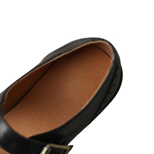TinaCus Genuine Leather Handmade Round Toe Strap Buckle Women's Retro Flat Shoes3