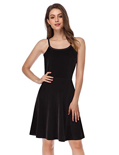 Leadingstar Women's Velvet Strap A-Line Elegant Party LBD Little Black Dress M