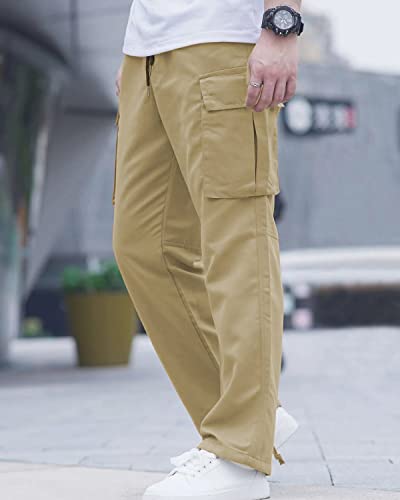 LYRXXX Men\'s Casual Cargo Pants Hiking Pants Workout Joggers Sweatpants for Men,Light Khaki,M