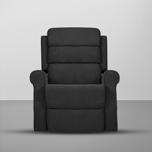 Image of Comfy Fabric 1 Seater Recliner Sofa, Premium Upholstery with Soft Padding & Comfortable Cushions, Manual Recliner Chair for Home & Living Room | Black