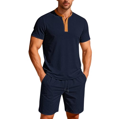 Survêtement homme manches courtes t-shirt short ensemble 2 pièces respirant ample doux