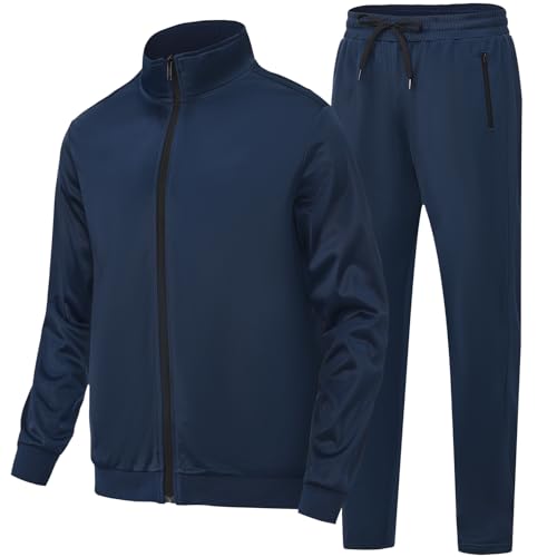 HODOSPORTS Mens Tracksuits 2 Piece Full Zip Jogging Running Suits SweatSuits for Men Shiny Sport Track Suits Sets Navy XL