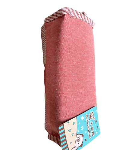 Image of Kids Striped Canvas Kids Pencil Case - 3 Compartment School Organiser with Zipper, Cartoon Character Design Stationery Pouch (Tomato Mulitcolor)