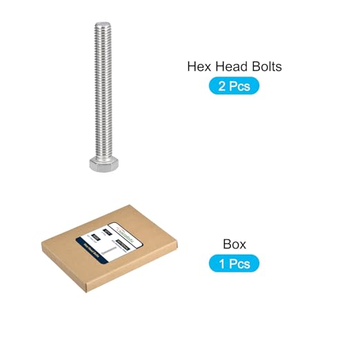 Image of METALLIXITY Hex Head Bolts (1 /2-13 x 4-1 /2 inch) 2Pcs, 304 Stainless Steel 18-8, Fully Threaded, External Hex Drive, Plain Finish, Hex Head Screw Bolt, Silver