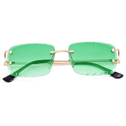 Image of Hycredi Rimless Rectangle Sunglasses for Men /Women- Frameless Square Trendy Shade - Diamond Cutting Eyewear