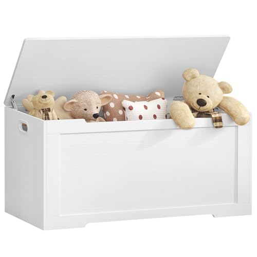 Image of usikey 39.4” Toy Chest, Toy Box for Living Room, Storage Chest with 2 Safety Hinges, Lift Top Storage Bench, Storage Trunk, for Bedroom, Entryway, White