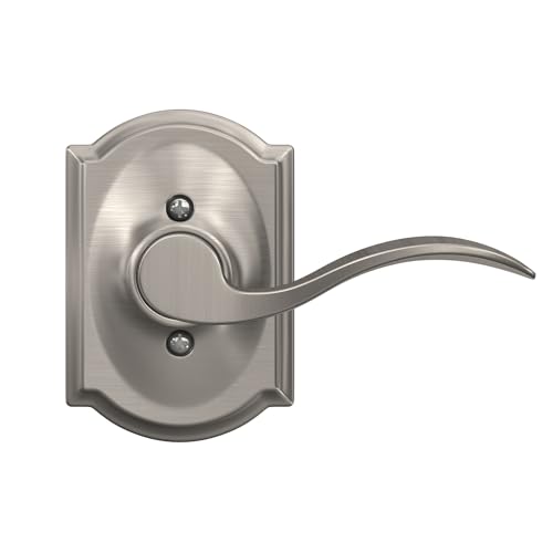 Image of Schlage F170 ACC 619 CAM RH Right Handed Accent Door Lever with Camelot Trim, One Sided Non-Turning Dummy Door Handle, Satin Nickel