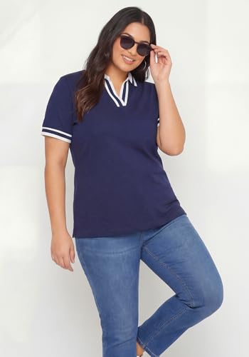 Image of Wear Your Opinion Plus Size Women Polo V Neck Stripe Collar Tshirt Top | Half Sleeve