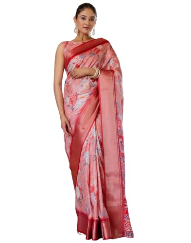 SIRIL Women's Silk Printed Ready to Wear Saree With Unstitched Blouse Piece
