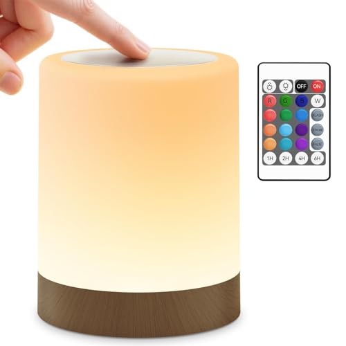 Auxmir Night Light, 3000mAh Rechargeable LED Bedside Table Lamp, Touch & Remote Control Dimmable Light, RGB Color Changing, Portable Lamp for Bedroom, Living Room, Camping, Dark Brown