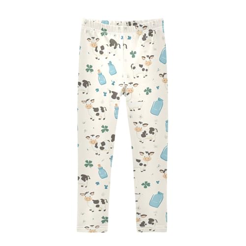 Wusikd Cartoon Cows Girls' Leggings Toddler Doodles Kids Yoga Pants Dance Active Tights 4T
