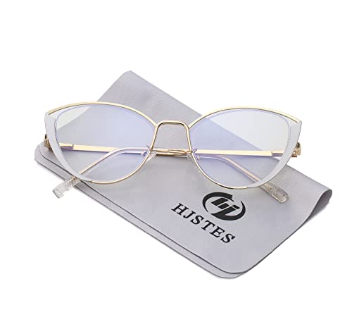Image of HJSTES Blue Light Blocking Glasses Women Trendy Cat Eye Metal Frame Computer Reading Eyewear(White)