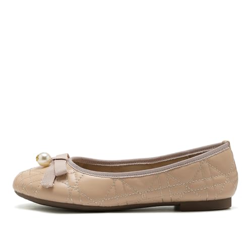 HROYL Women's Flats Shoes Round Toe Comfortable Elegant Ballet Dressy Work Flats Shoes Model, HDJN-818-62