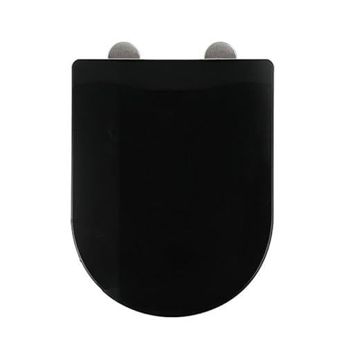 D Shape Toilet Seats, Black Toilet Seat PP Material Quiet Soft Close Loo Seat Cover, Quick Release for Easy Cleaning, Top Fixing, D-Shaped (Black)