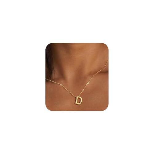 MTINEAPS Gold Initial Necklaces for Women Teens Gifts Trendy Stuff Bubble Letter Pendant Necklaces Gold Jewelry Birthday Gifts for Women Teen Her Sister D