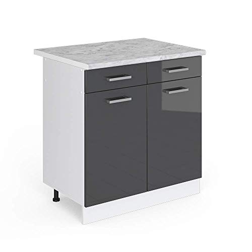 Vicco Küchenunterschrank R-Line, Anthrazit Hochglanz/Weiß, 80 cm mit Arbeitsplatte