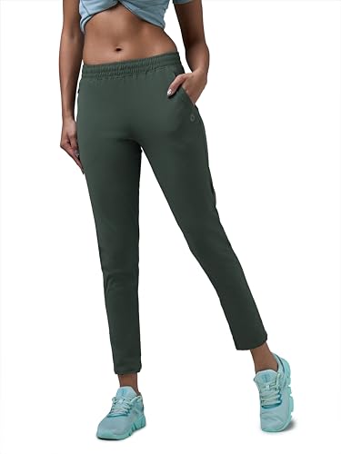 Image of TECHNOSPORT Women's Regular Fit Mid Rise Solid Track Pant with Antimicrobial, Stretchable for Gym, Workout & Sports and Regular Use