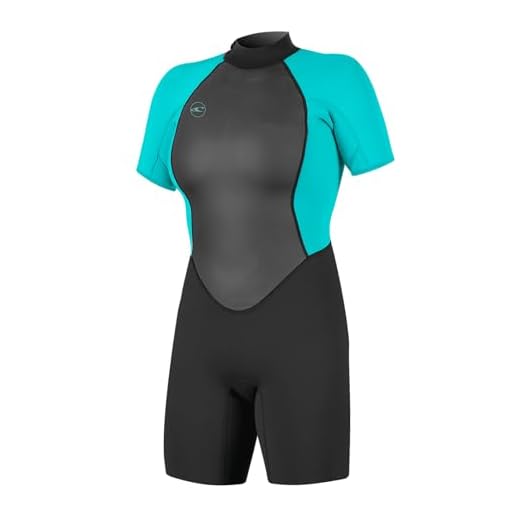 O'Neill Women's Reactor-2 2mm Back Zip Short Sleeve Spring Wetsuit, Black/Light Aqua, 10