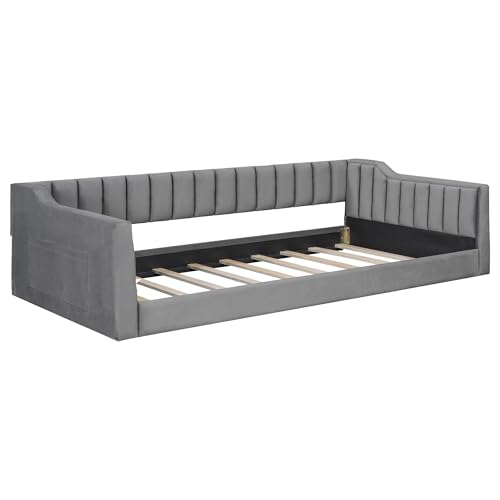 Bellemave Twin XL Upholstered Daybed with Side Storage Pocket, Floor Corner Bed, Upholstered Bedframe for Kids,Teens,Adults, Gray (Velvet) by Bellemave - Used condition - Image 8