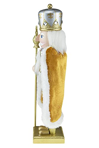 Clever Creations Gold King 14 Inch Traditional Wooden Nutcracker, Festive Christmas Décor for Shelves and Tables
