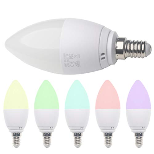 E14 LED Candle Bulbs, E14 5W WiFi Smart Bulb, Compatible with Alexa, Google Home - 6000K+RGB Colour LED Bulb - 30,000 Hours Lifespan - Perfect for Kitchen, Bedroom, Living Room