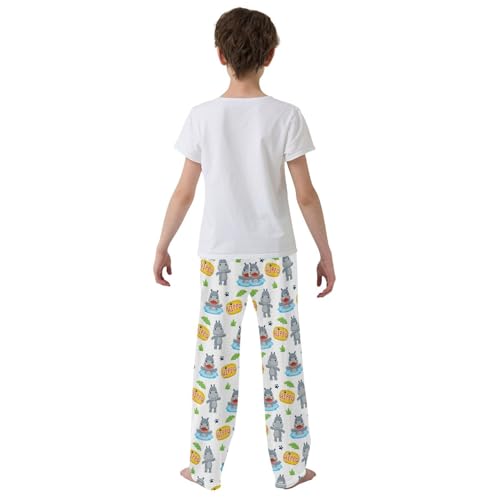 ZZXXB Hippo and Footprint Boys Long Pants Soft Trousers Elastic Waist Kids Lounge Bottoms with Pockets S-XL3